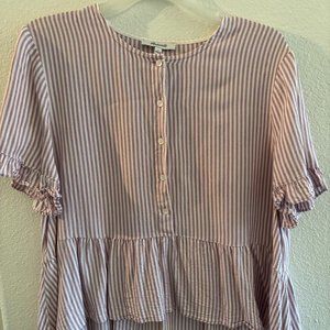 Madewell Studio Ruffle-Hem Top in Lavender Stripe